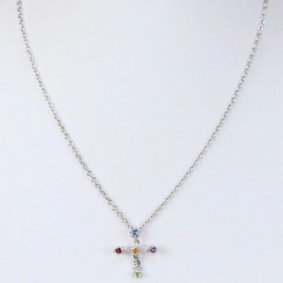 NEW Carolyn Pollack Sterling Silver Multigemstone Cross Pendant Necklace in Box - Picture 3 of 4